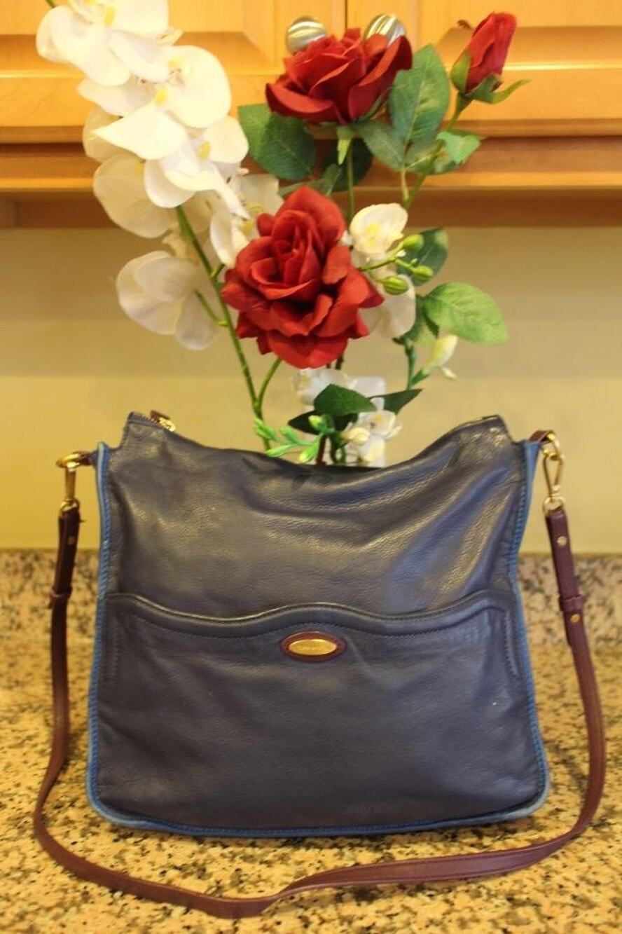 Tahari Navy Blue/Purple Pebbled Leather Crossbody Bag ([PU3000